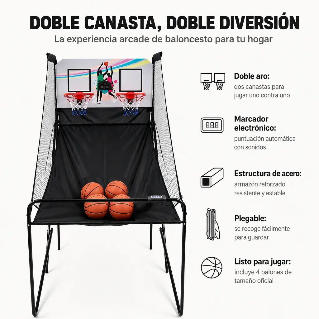 Canestro Doppio Arcade per Bambini Pieghevole con Marcatori Elettronici 7/7