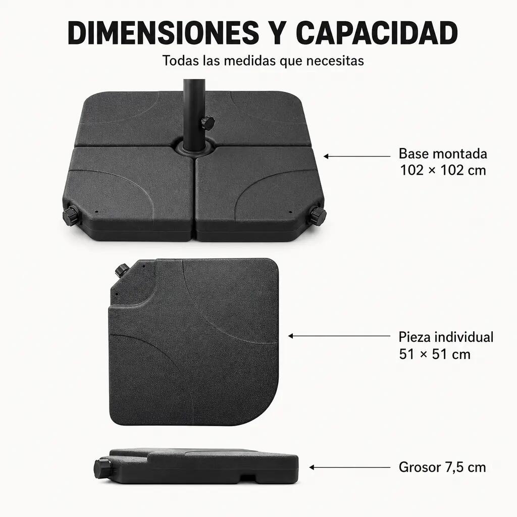 Base Modular para Guarda-Sol 4 Peças Recheável Preto 7/7