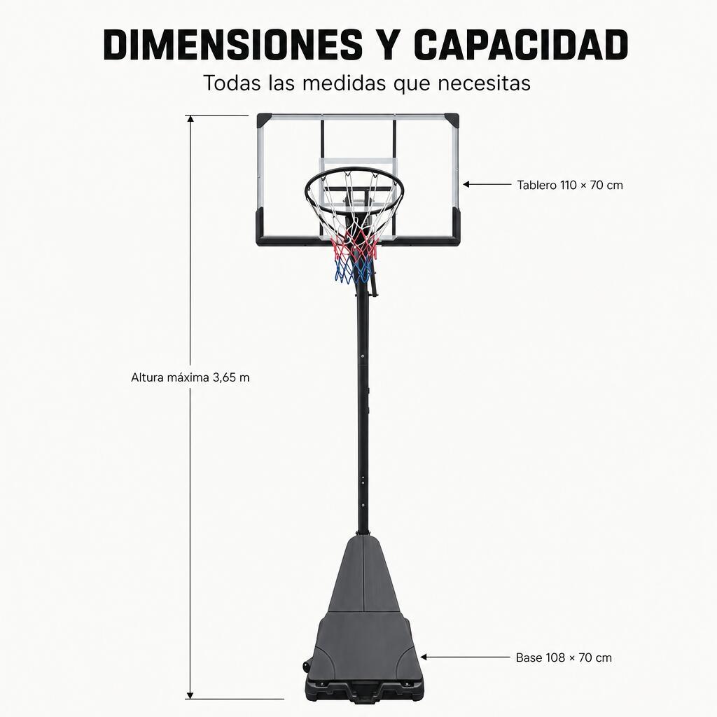 Cesto de Basquetebol Exterior Regulável 1,5-3,05 m com Rodas 7/7