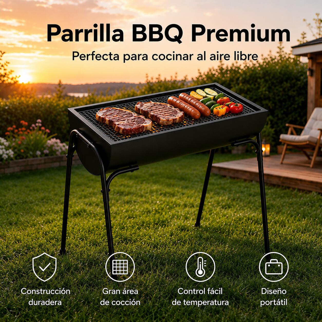 Barbecue Portatile a Carbone da Esterno con Griglia Grande 3/7