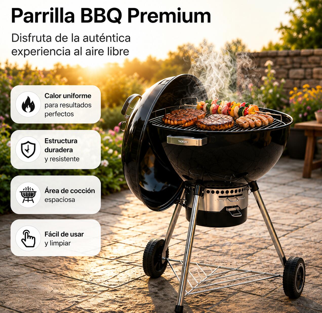Barbecue Portatile a Carbone Rotondo con Coperchio 2/6