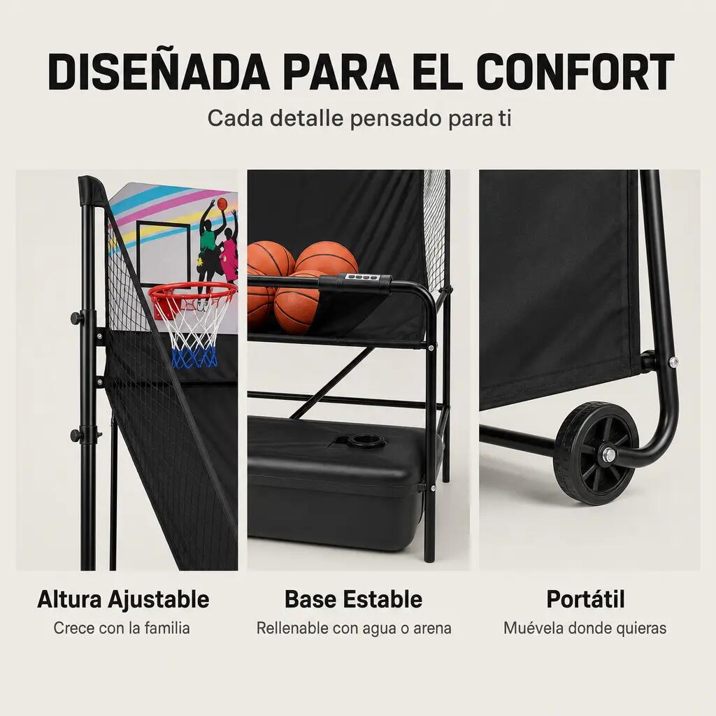 Canestro Doppio Arcade per Bambini Pieghevole con Marcatori Elettronici 4/7