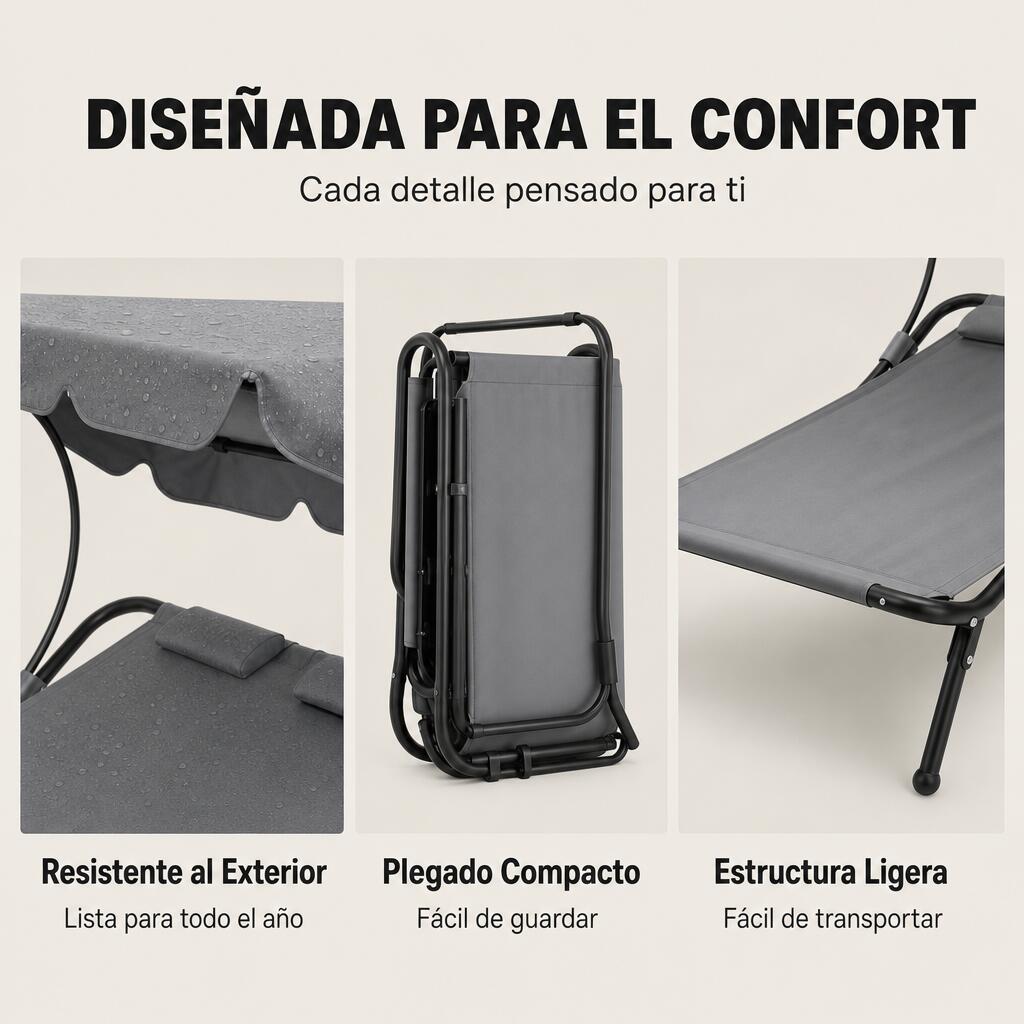 Chaise longue double de jardin balancelle avec parasol réglable 4/7