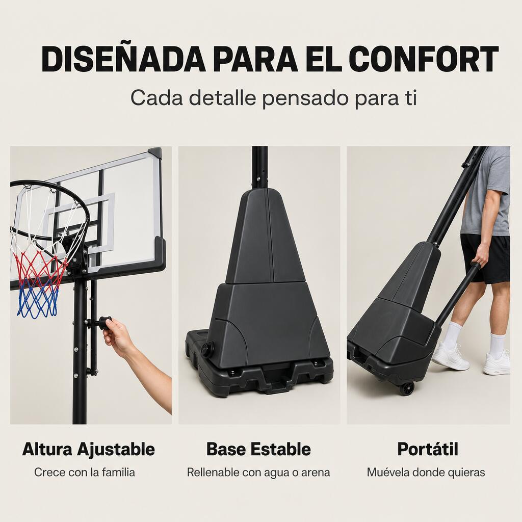 Cesto de Basquetebol Exterior Regulável 1,5-3,05 m com Rodas 4/7