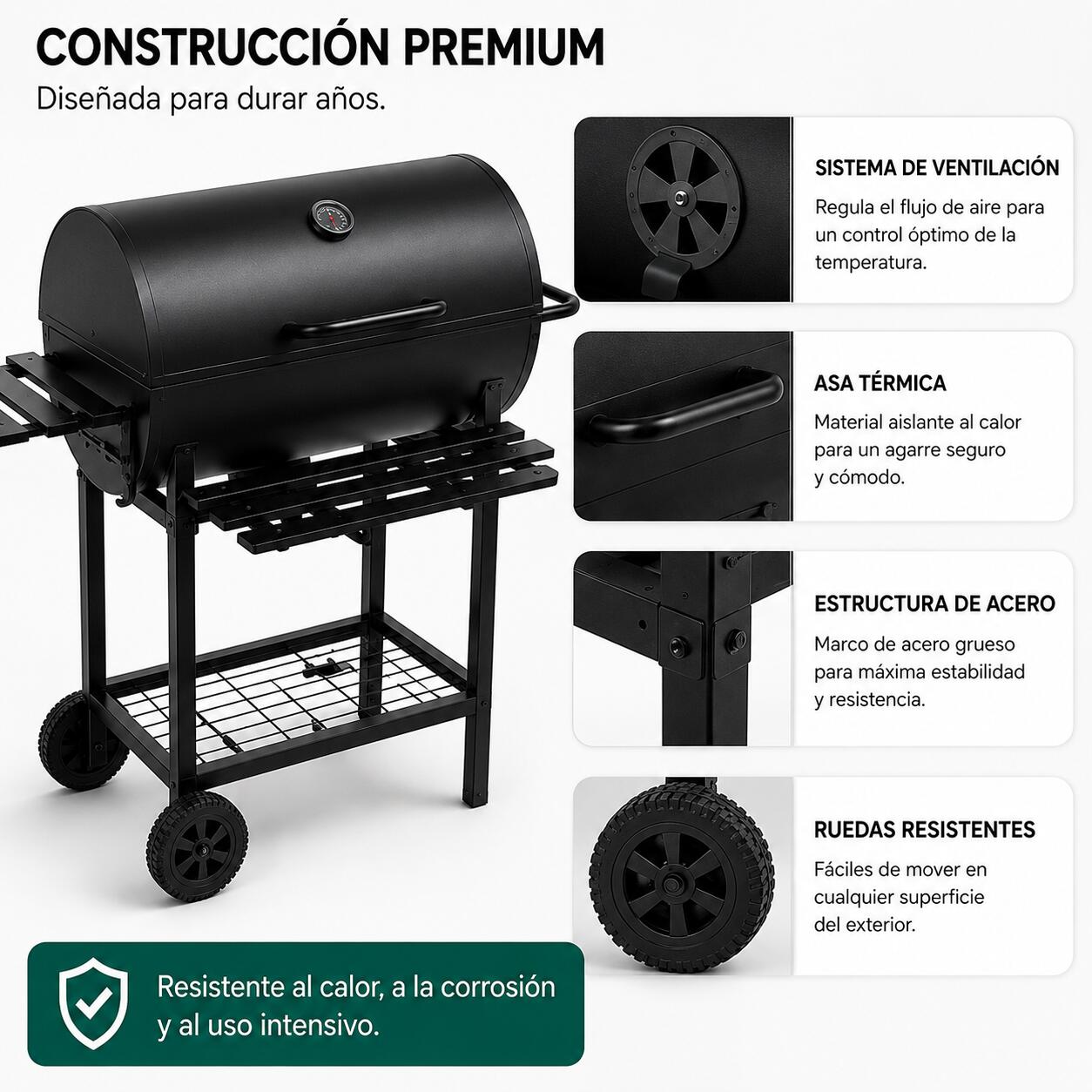 Barbecue a Carbone con Coperchio e Ventilazione Regolabile per Giardino con 3/7
