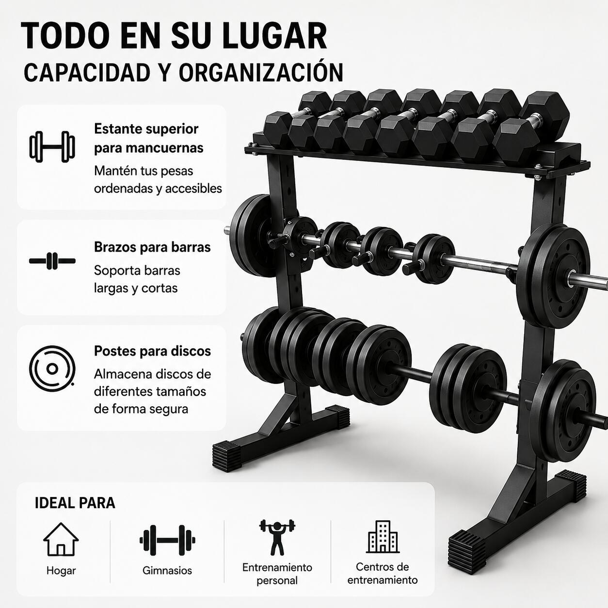 Supporto per manubri e barra regolabile 300 kg porta pesi palestra casa 4/6