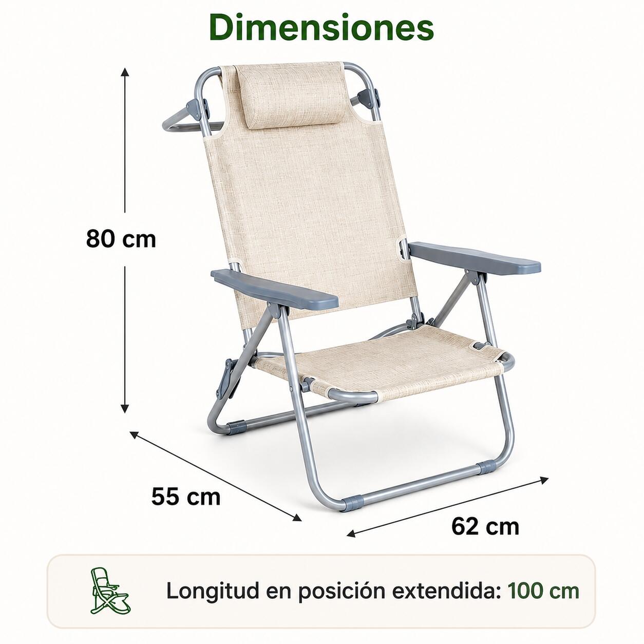 Chaise pliante inclinable avec appuie-tête portable 5/7