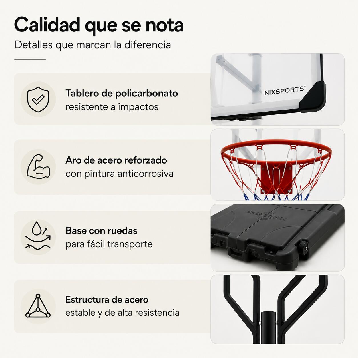 Cesto de basquetebol exterior regulável com base e rodas 5/7