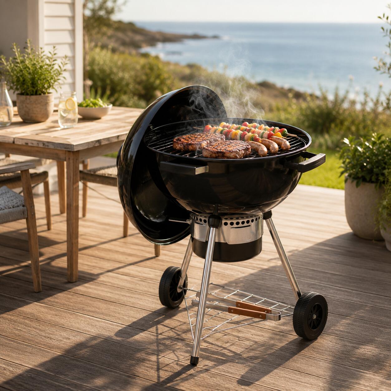 Barbecue a Carbone Rotondo Portatile con Coperchio e Ventilazione 5/6