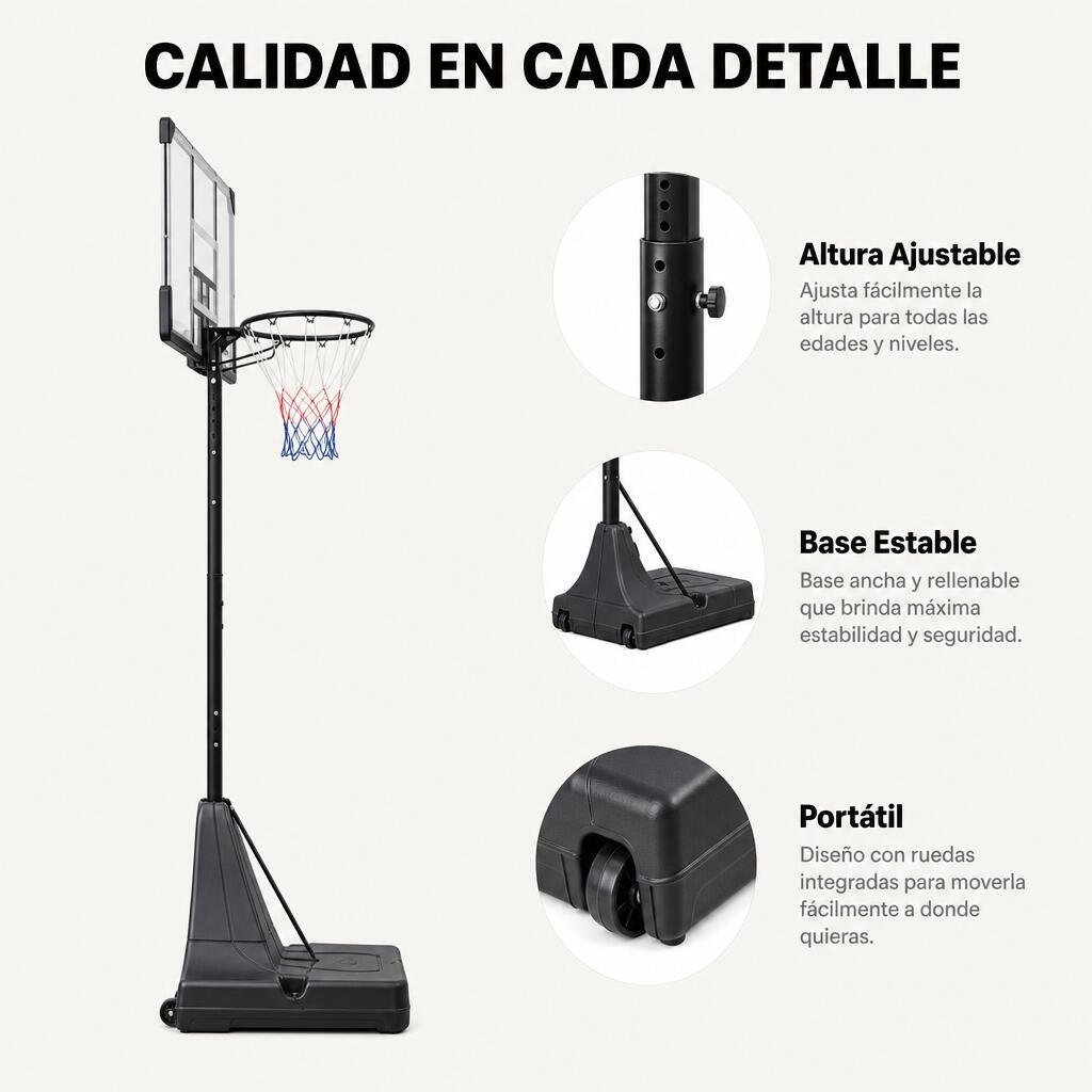 Cesto de Basquetebol Exterior Regulável 1,5-3,05 m com Rodas 6/7