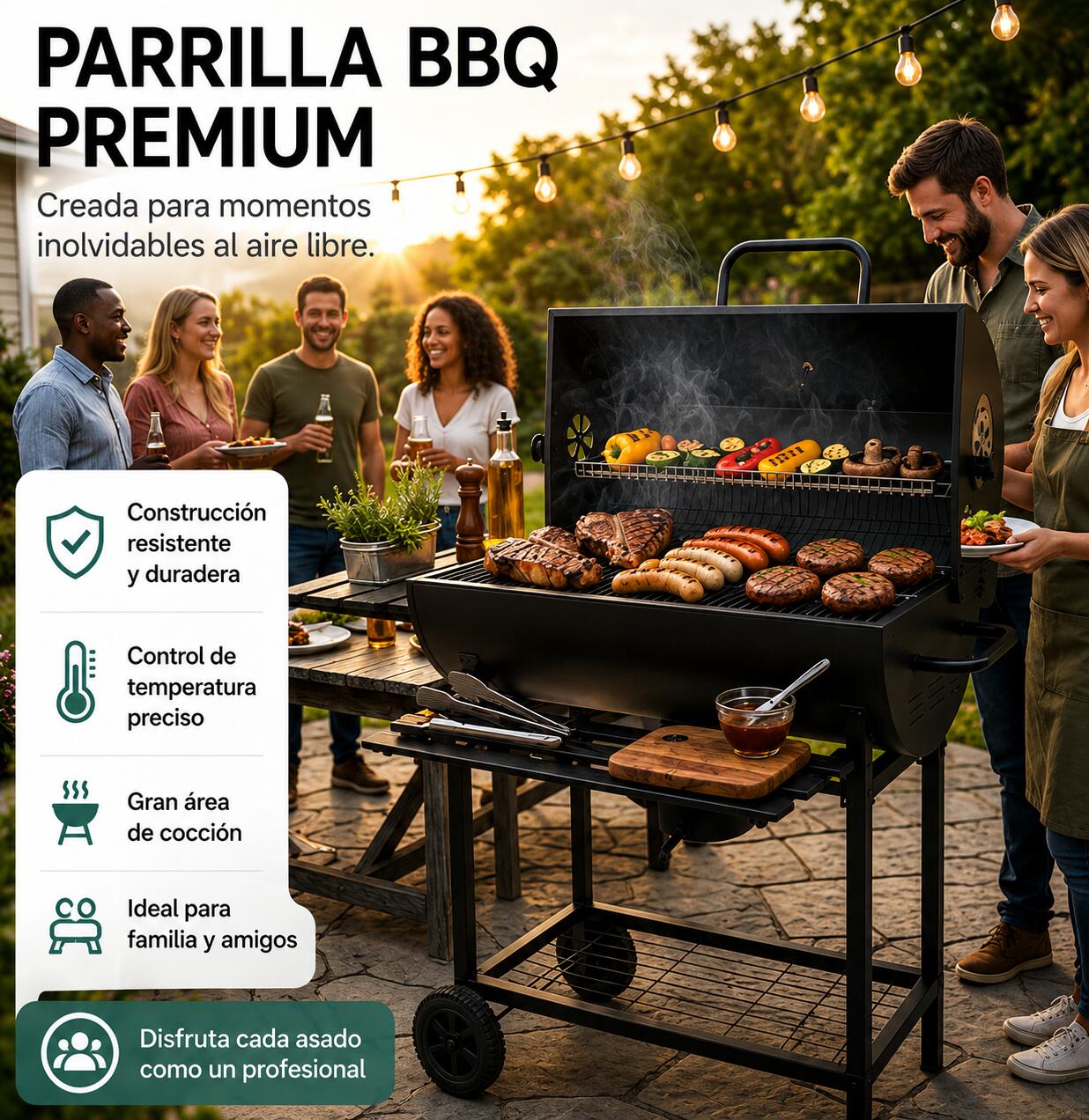 Barbecue a Carbone con Coperchio e Ventilazione Regolabile per Giardino con 2/7