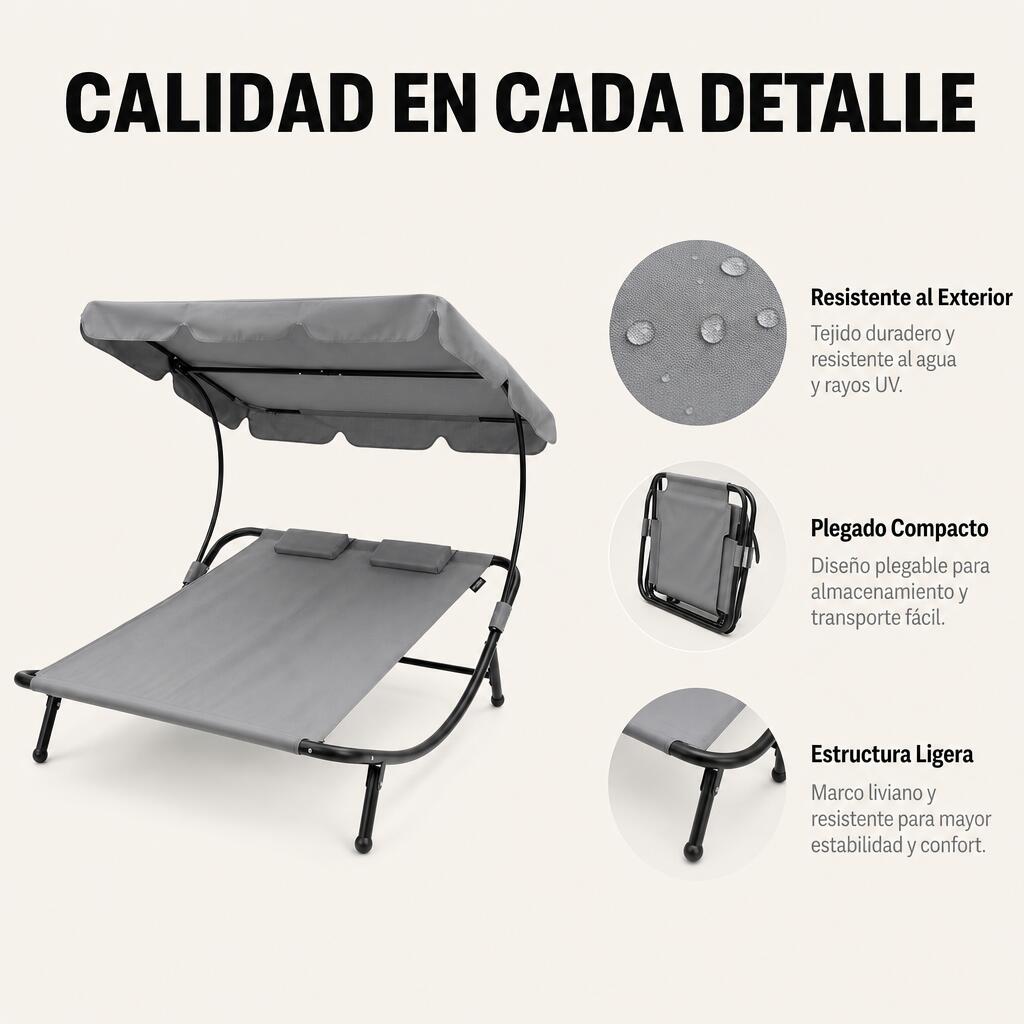 Chaise longue double de jardin balancelle avec parasol réglable 6/7