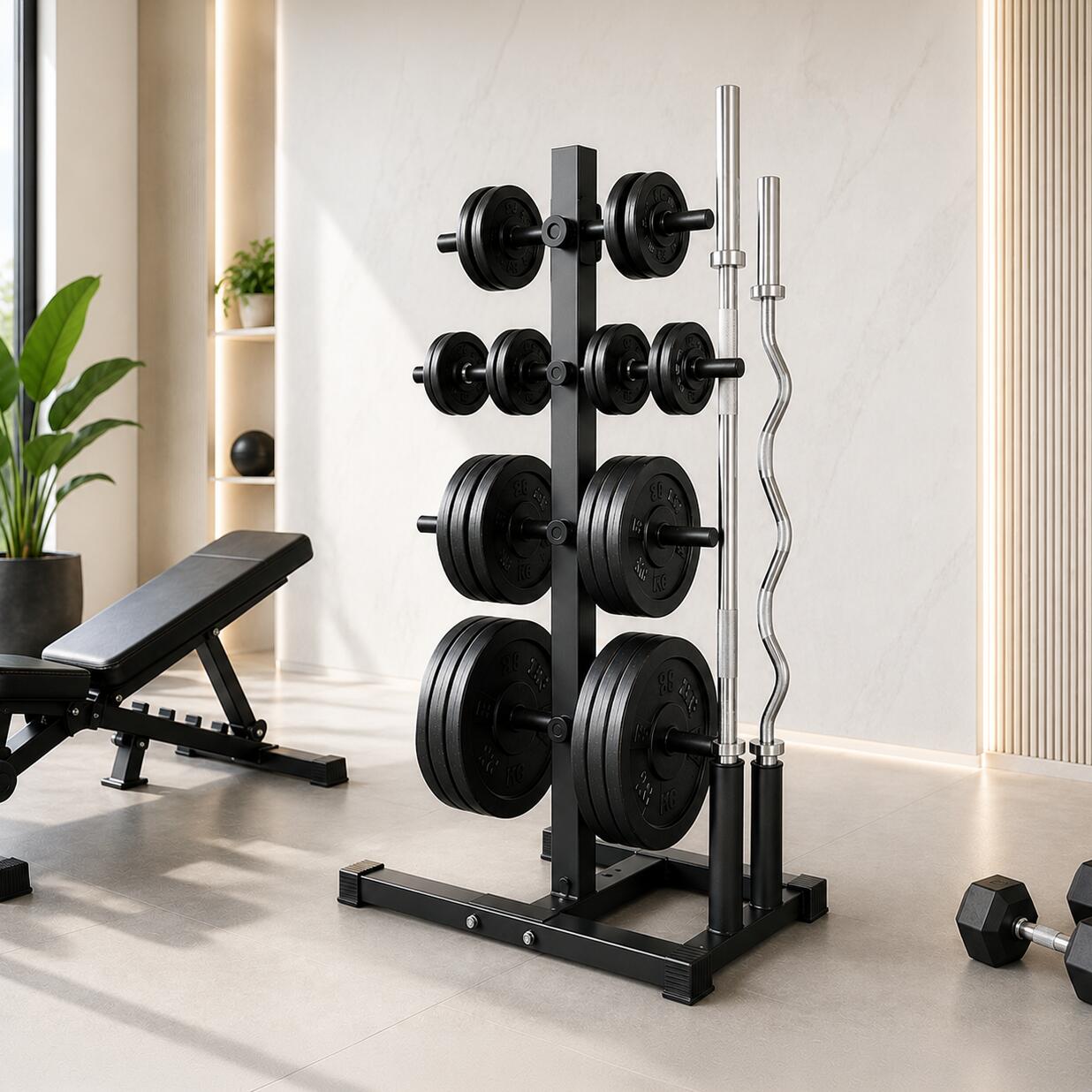 Support disques et barres olympiques ajustable 400 kg rack gym 6/7
