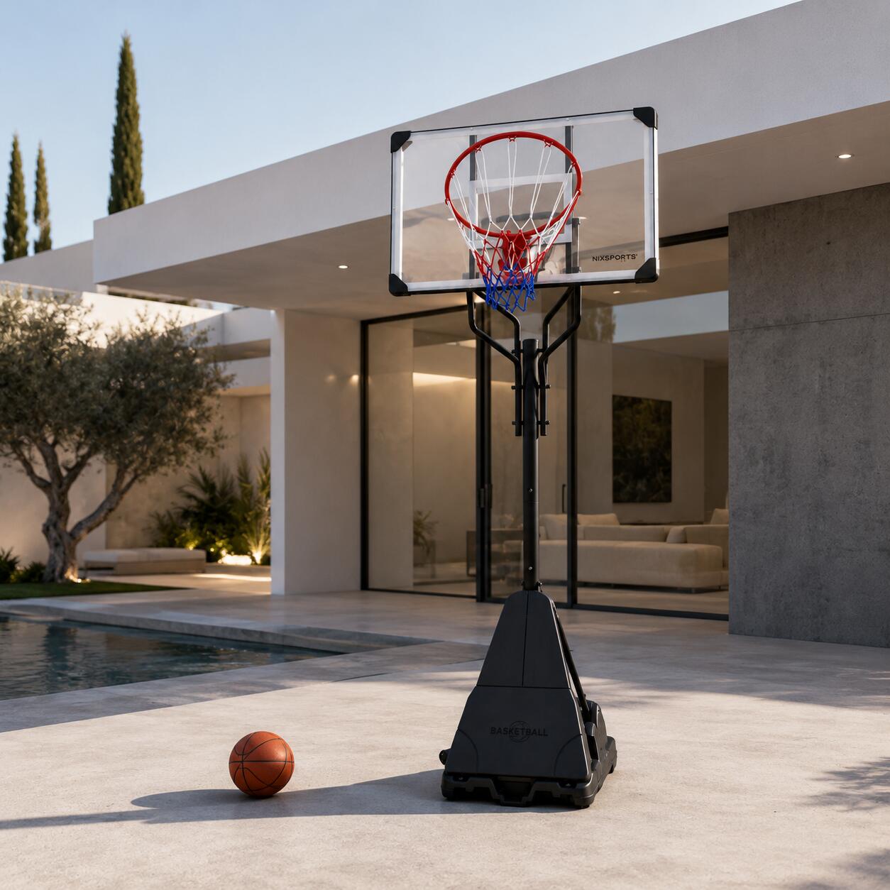 Cesto de basquetebol exterior regulável com base e rodas 6/7