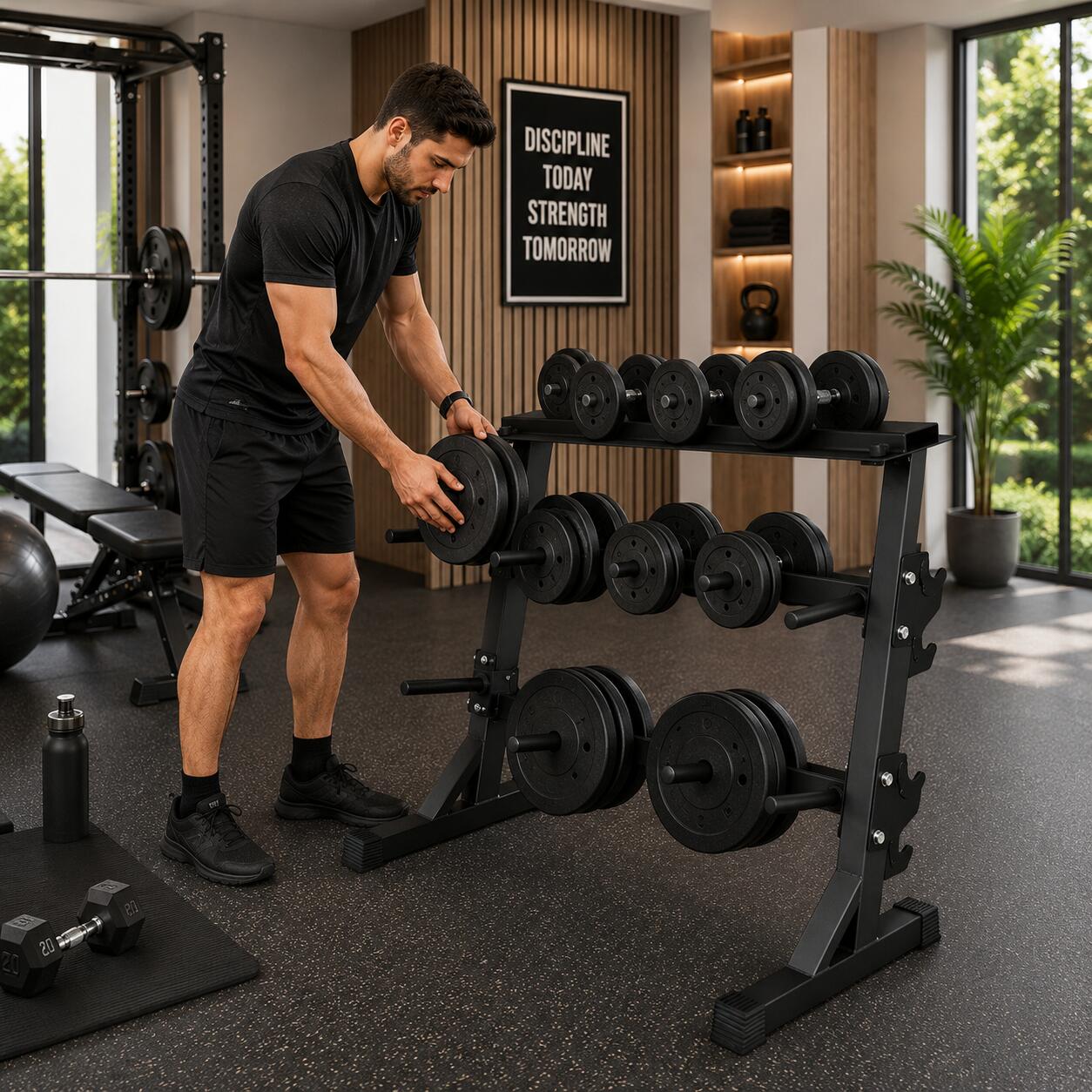 Supporto per manubri e barra regolabile 300 kg porta pesi palestra casa 6/6