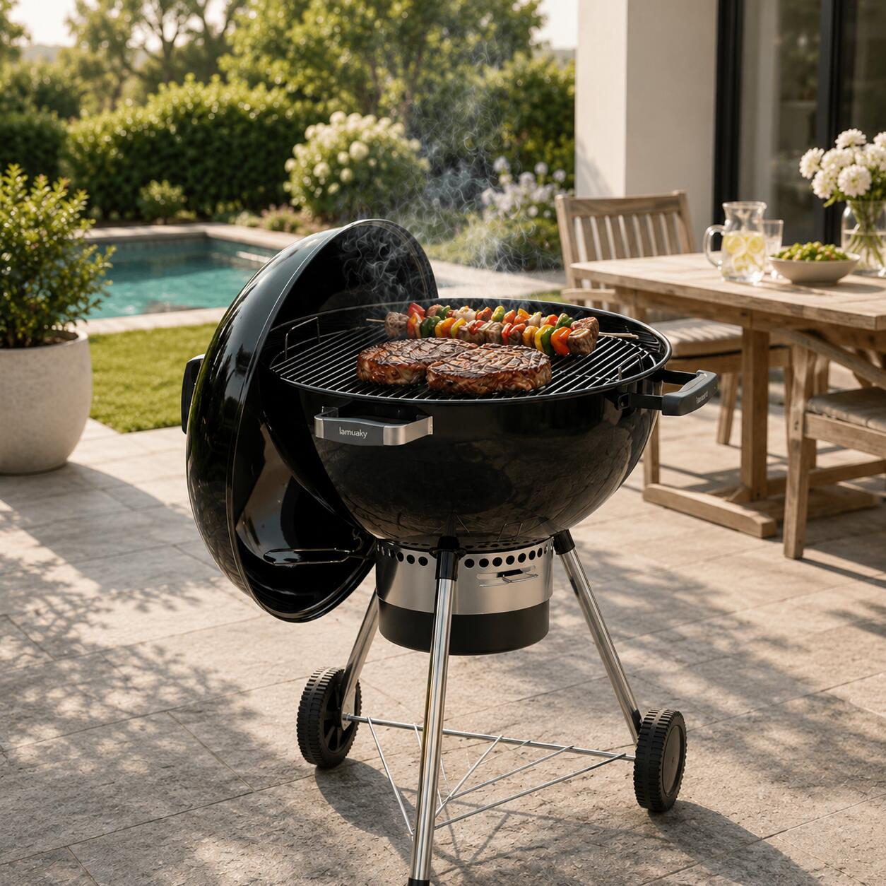 Barbecue Portatile a Carbone Rotondo con Coperchio 6/6