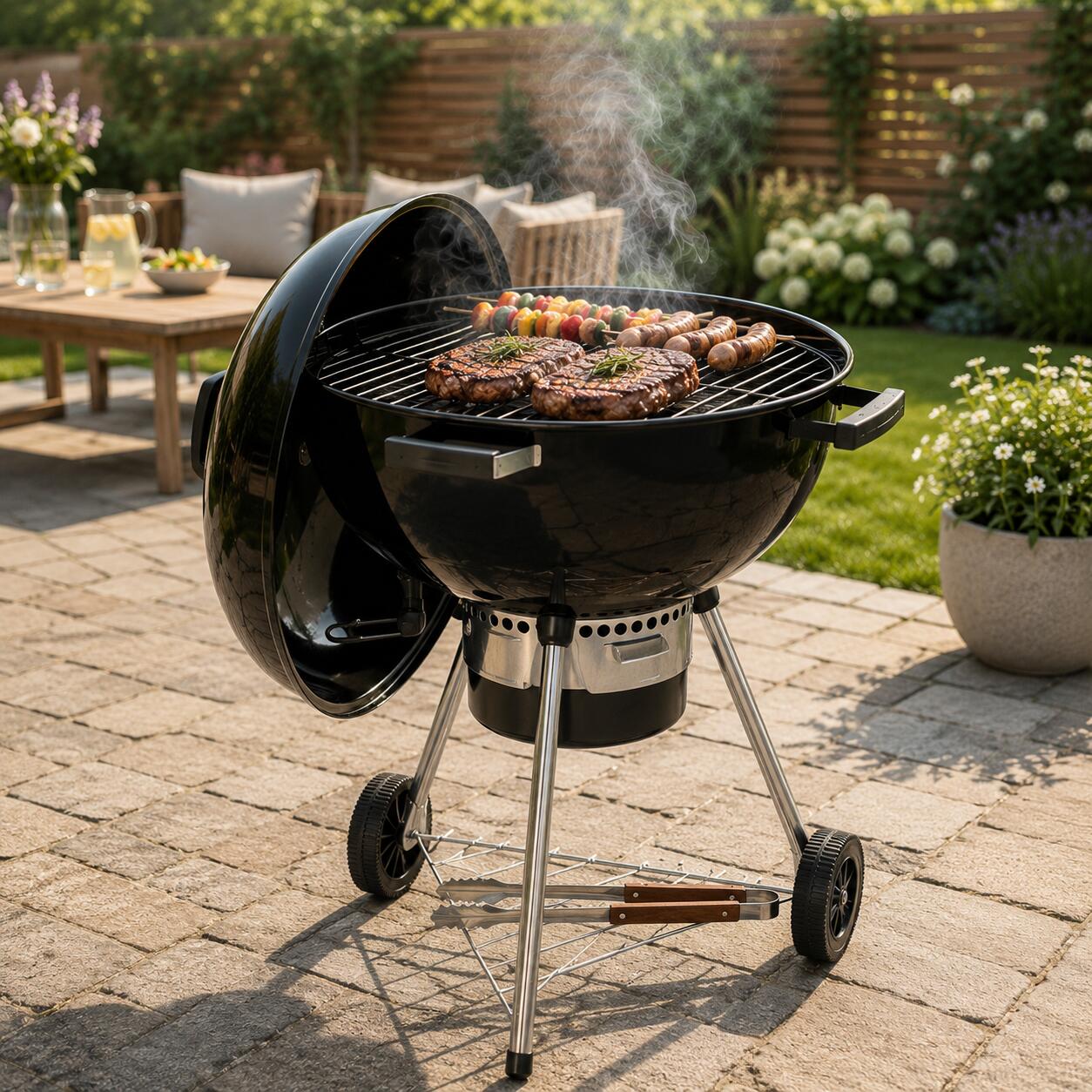 Barbecue a Carbone Rotondo Portatile con Coperchio e Ventilazione 6/6