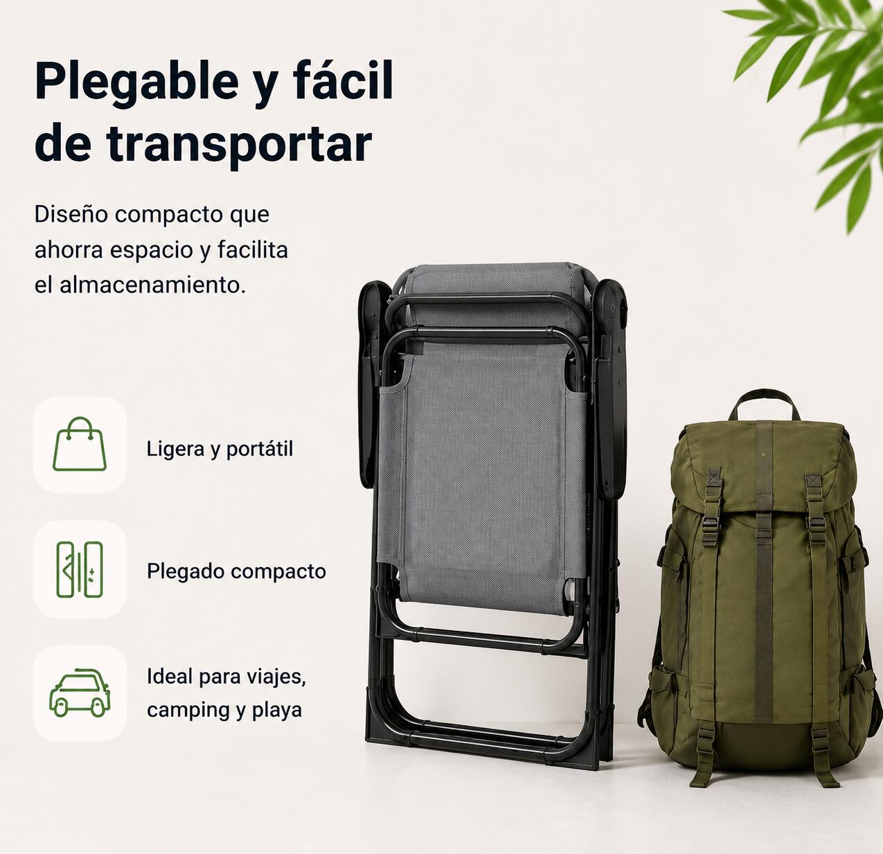 Chaise pliante inclinable 7 positions dossier haut extérieur 2/7