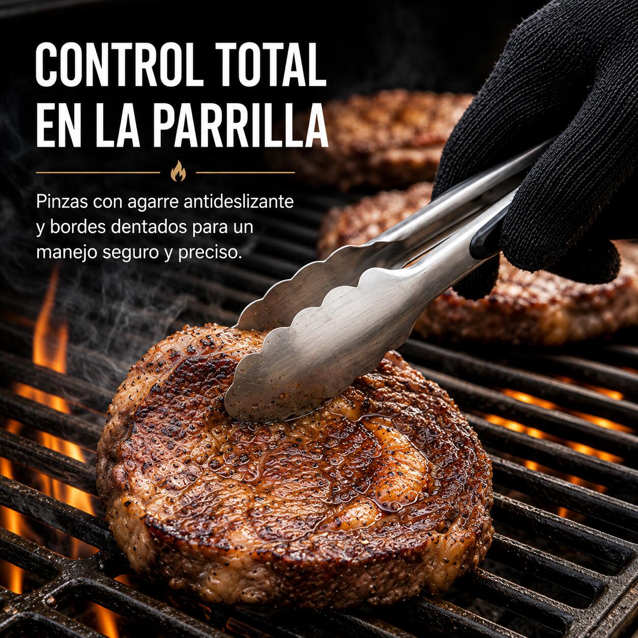 Set Profesional Utensilios Barbacoa 5 Piezas Inoxidable Mangos Silicona 4/7