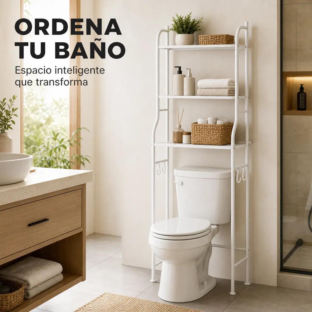 Étagère au-dessus des toilettes 3 niveaux avec crochets 3/7