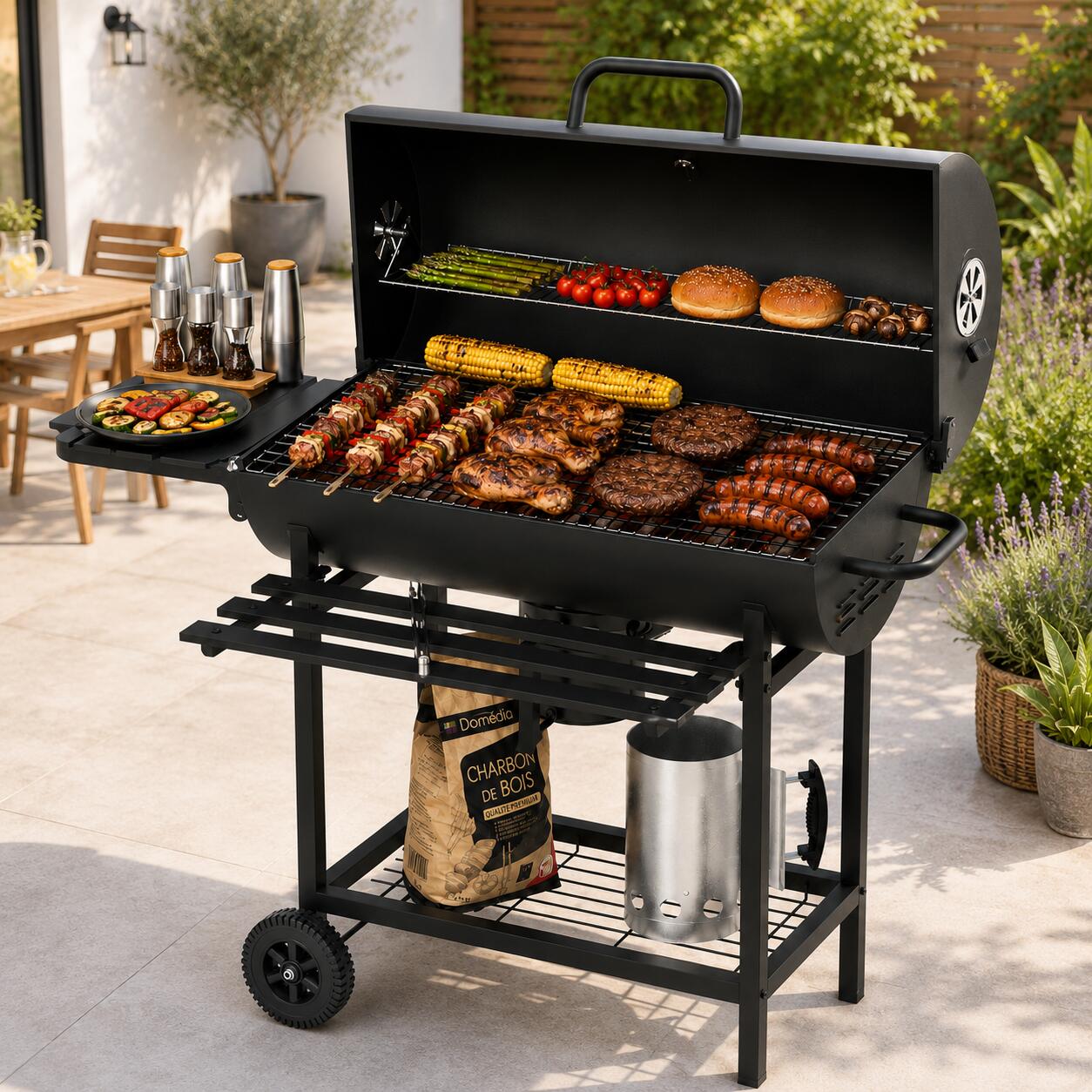 Barbecue a Carbone con Coperchio e Ventilazione Regolabile per Giardino con 5/7