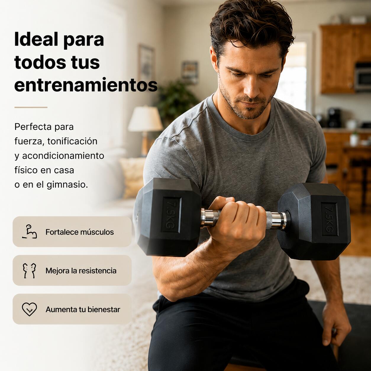 Pack de 2 Mancuernas Hexagonales 7,5 Kg Agarre Antideslizante 3/5