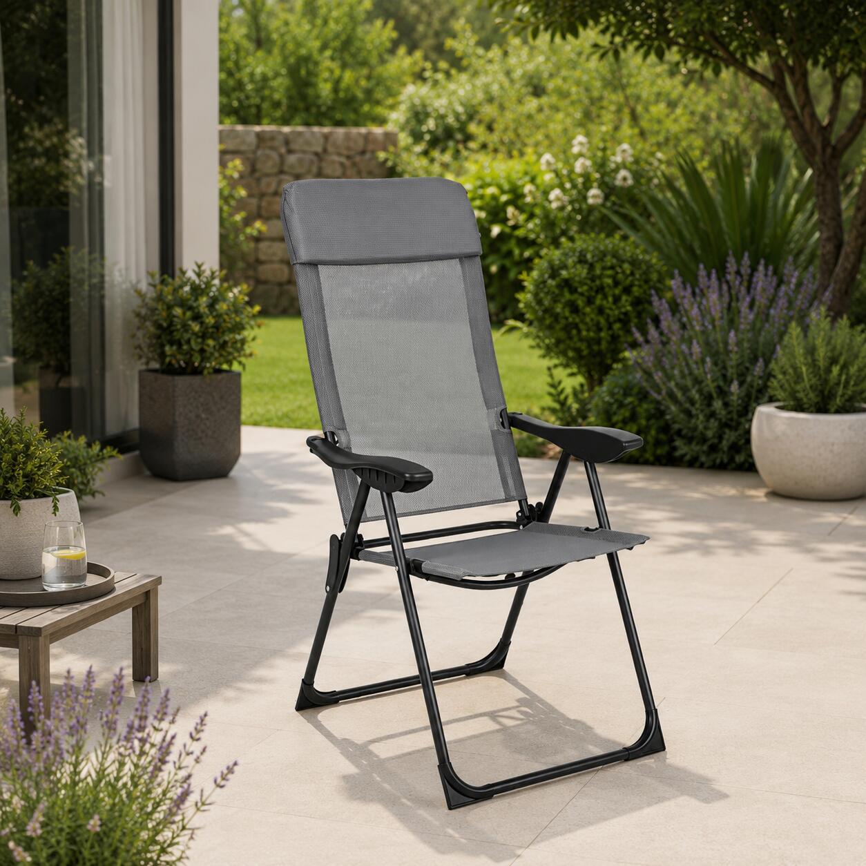 Chaise pliante inclinable 7 positions dossier haut extérieur 7/7