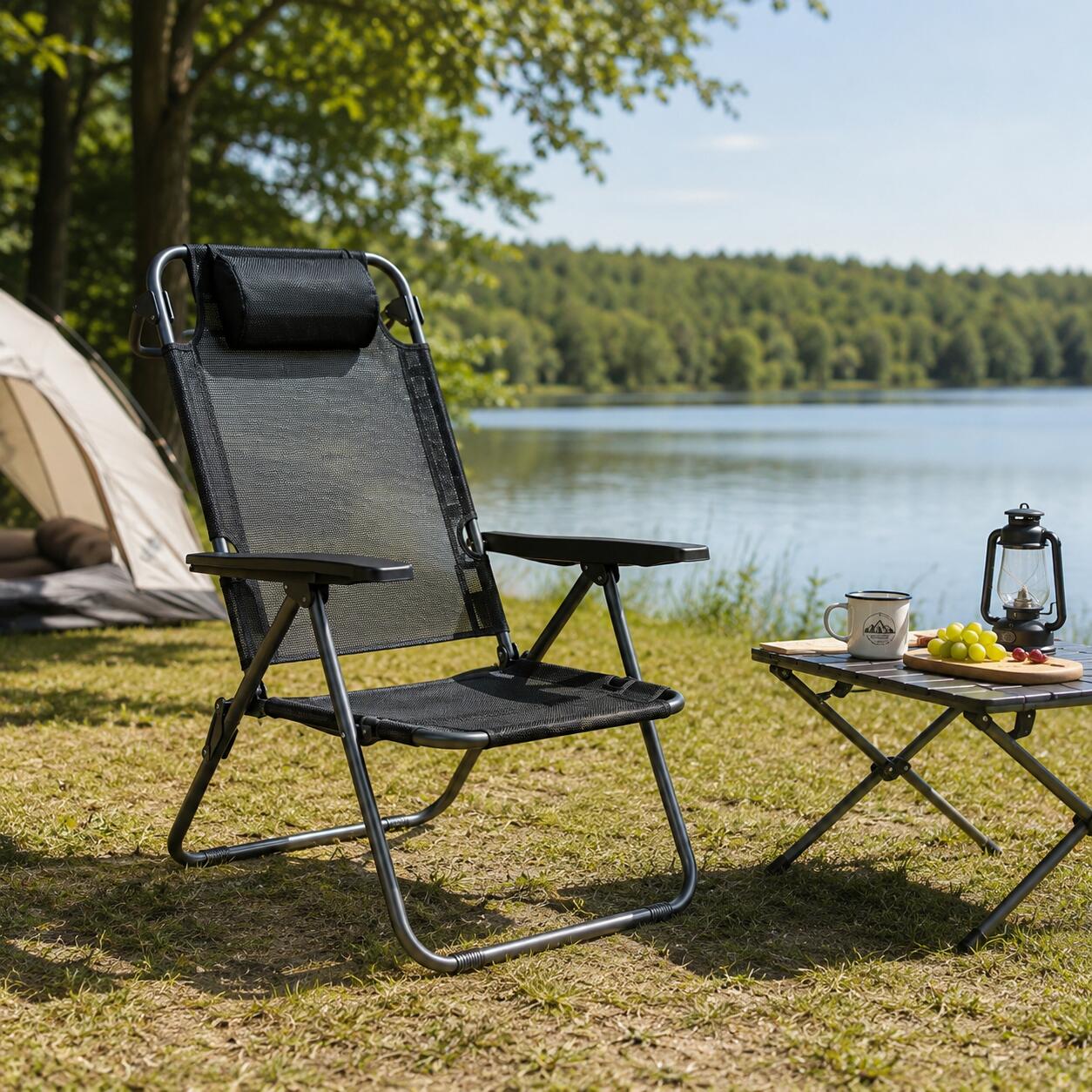 Chaise pliante basse pour plage et camping avec appuie-tête rembourré 7/7