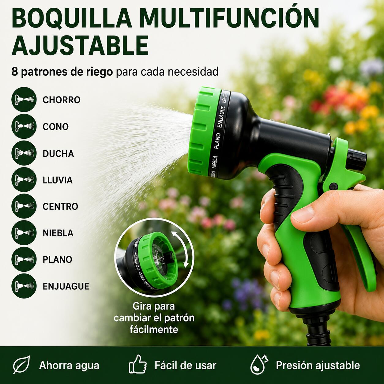Mangueira extensível de jardim 15 m com pistola multifunções e conectores de 2/7