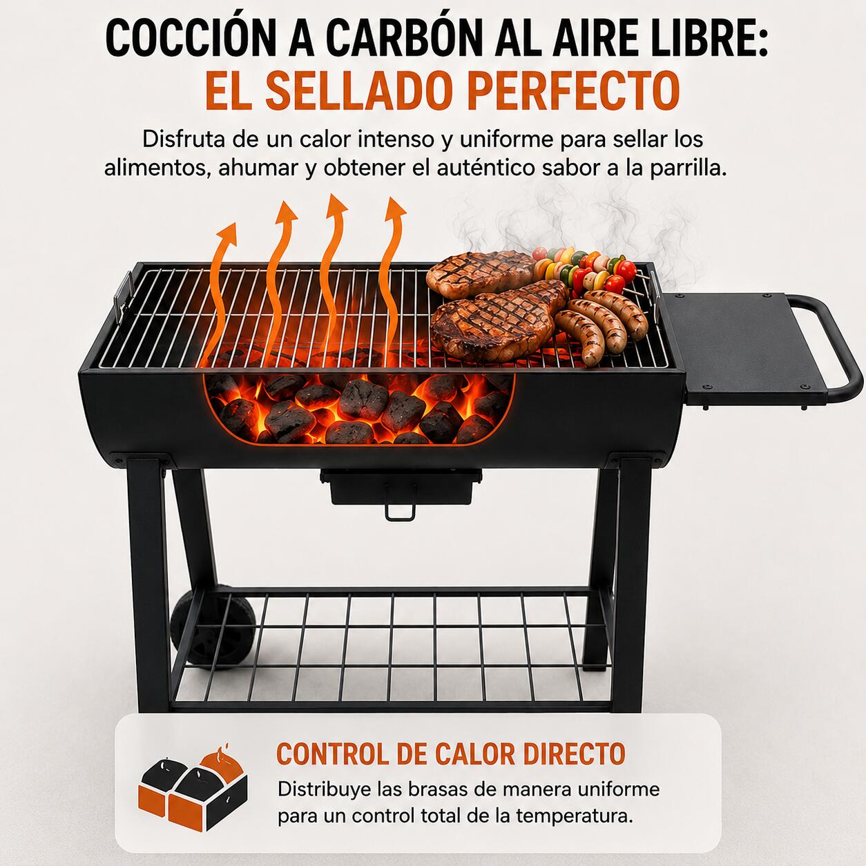 Barbecue Portatile a Carbone con Griglia Grande e Ruote 3/7