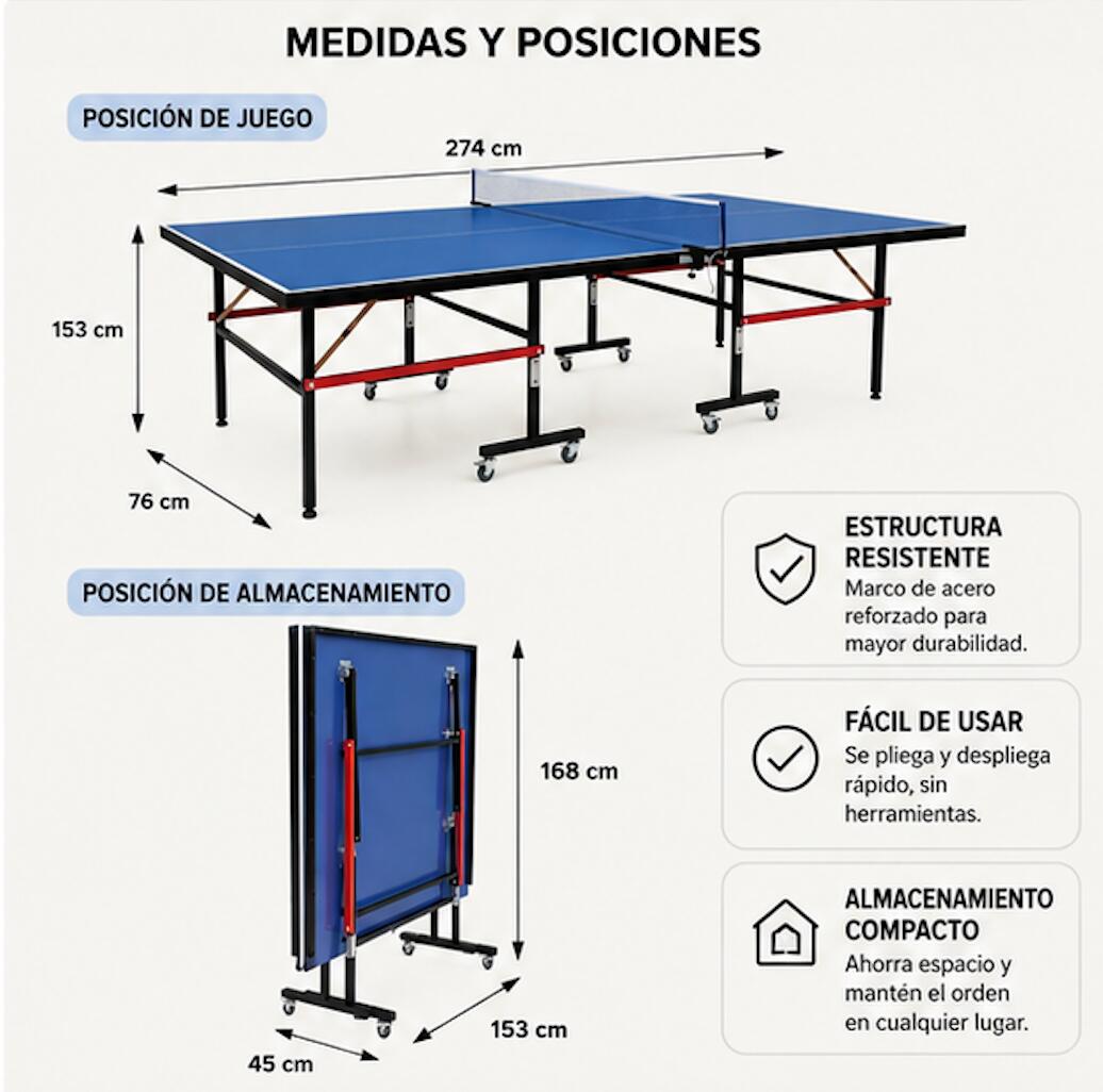 Mesa De Ping Pong Plegable Compacta Con Red Incluida 2/4