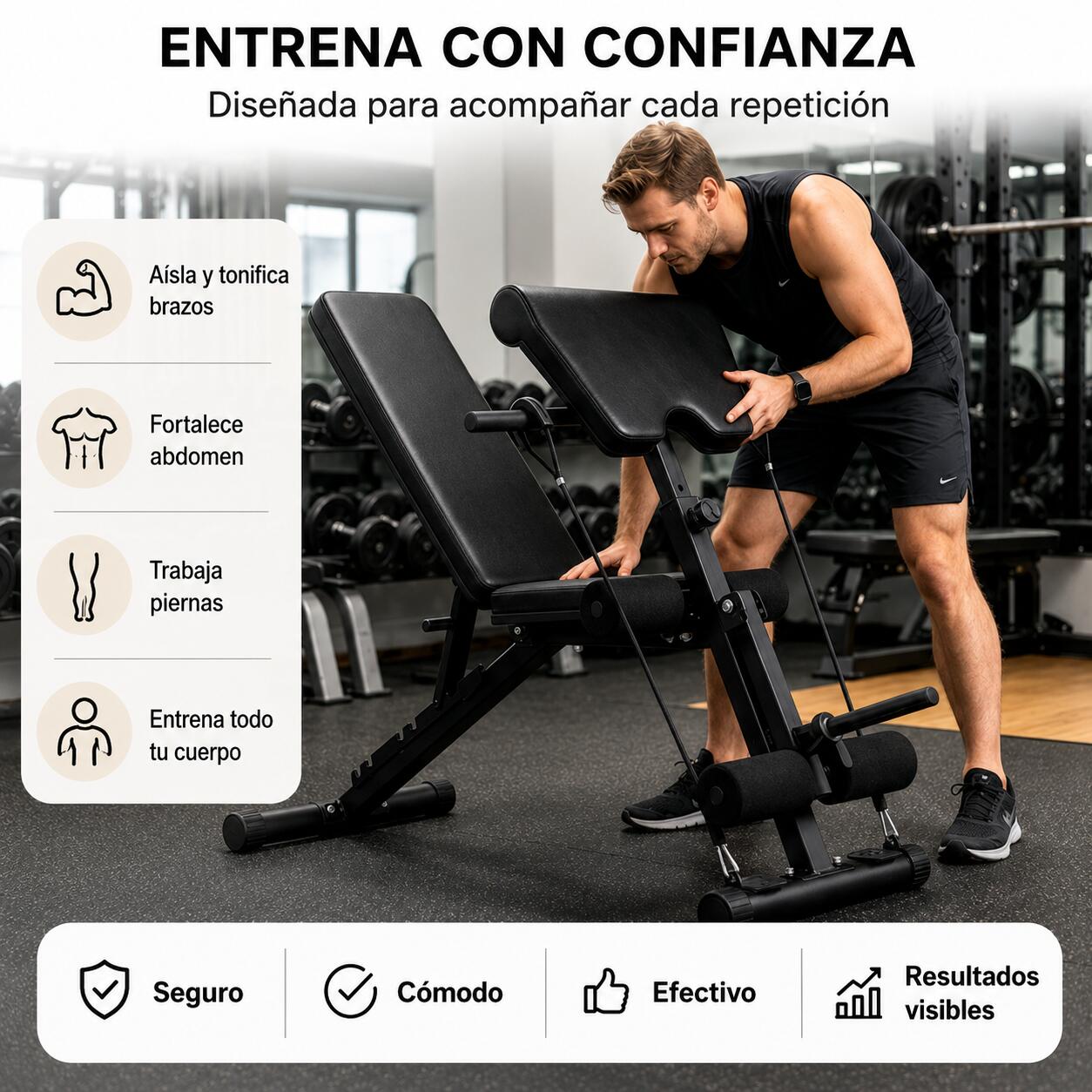 Banco musculação dobrável 2 em 1 com banco Scott 250kg casa 2/7