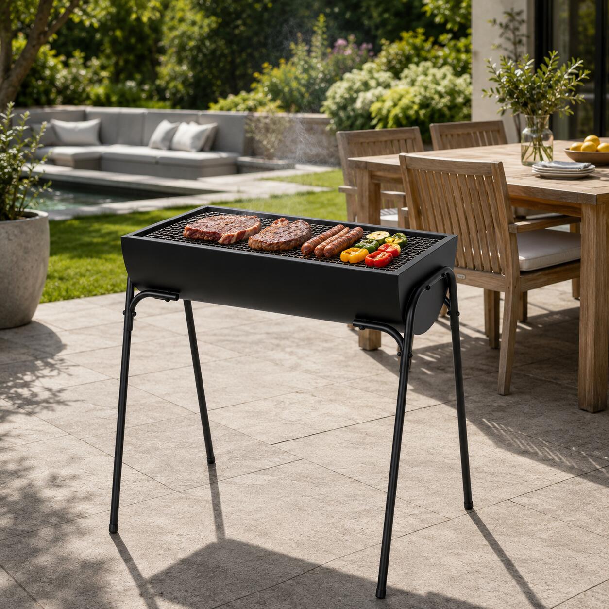 Barbecue Portatile a Carbone da Esterno con Griglia Grande 6/7
