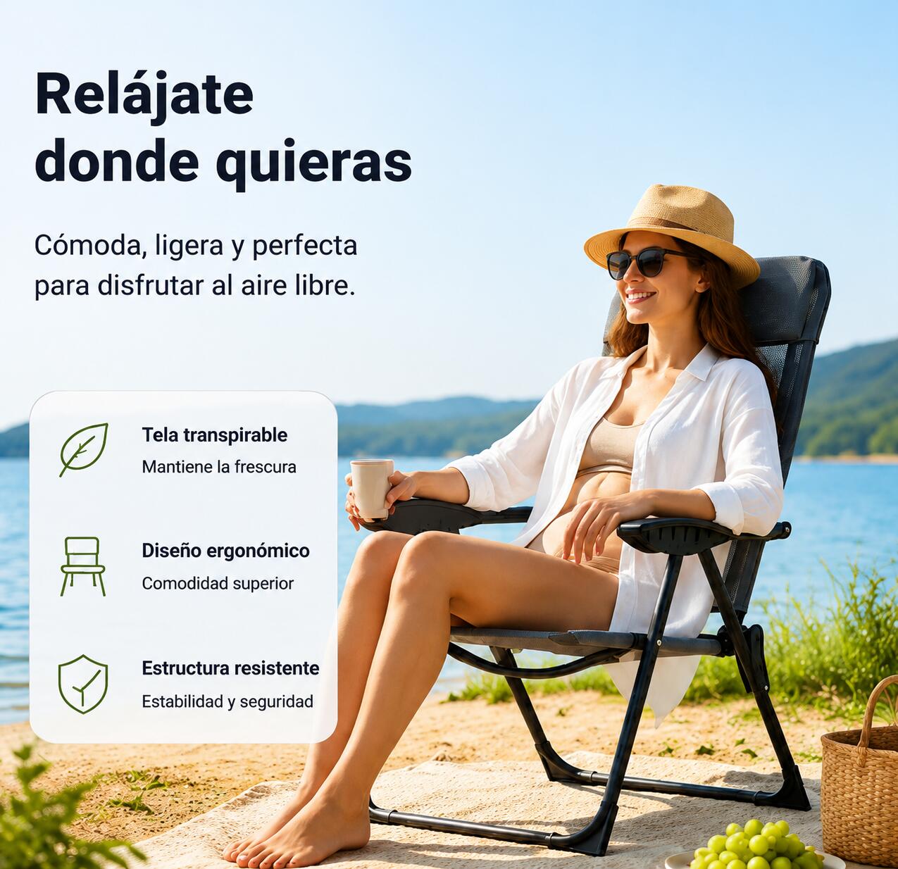 Chaise pliante inclinable 7 positions dossier haut extérieur 5/7