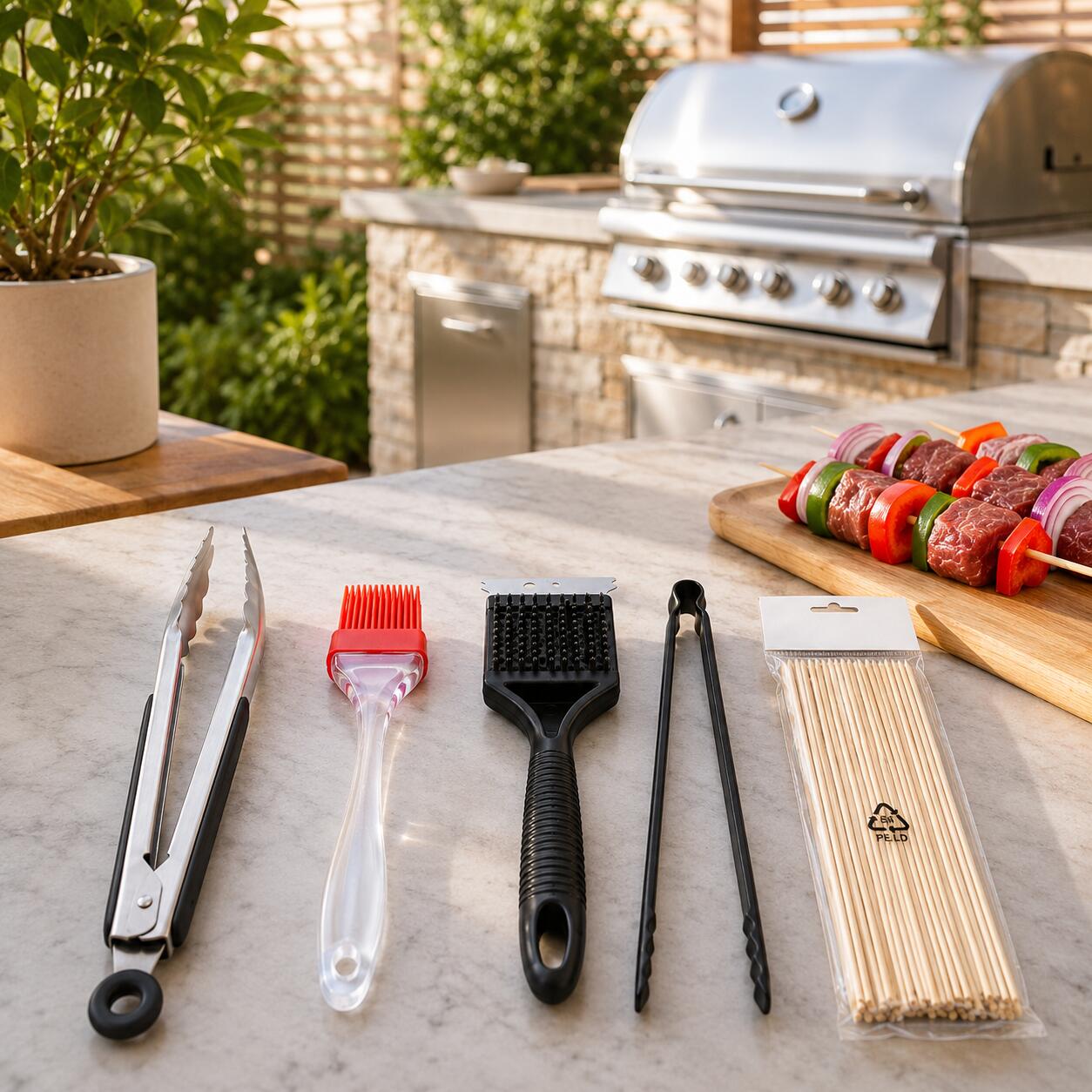 Set Profesional Utensilios Barbacoa 5 Piezas Inoxidable Mangos Silicona 6/7