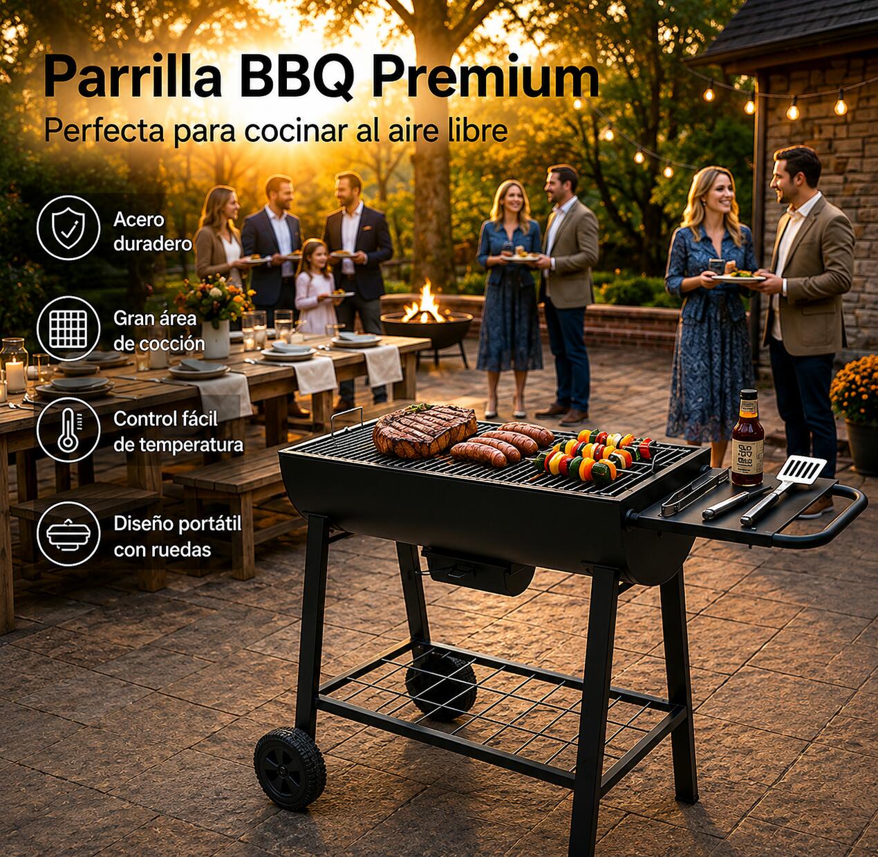 Barbecue Portatile a Carbone con Griglia Grande e Ruote 2/7