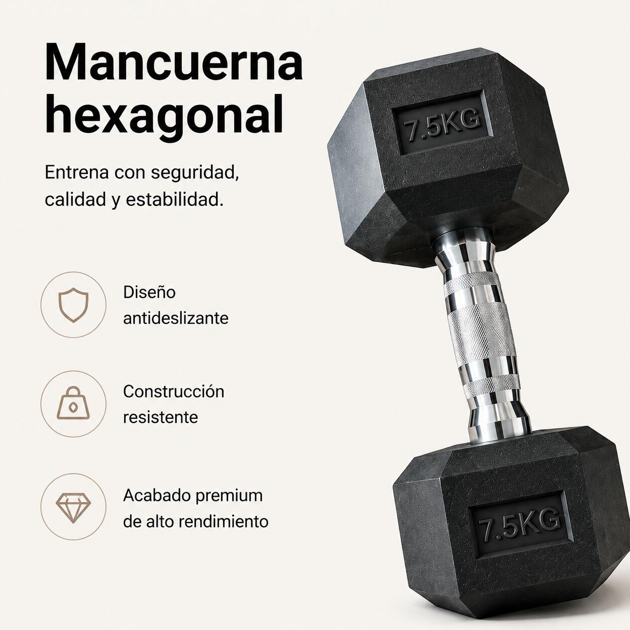 Pack de 2 Mancuernas Hexagonales 7,5 Kg Agarre Antideslizante 5/5