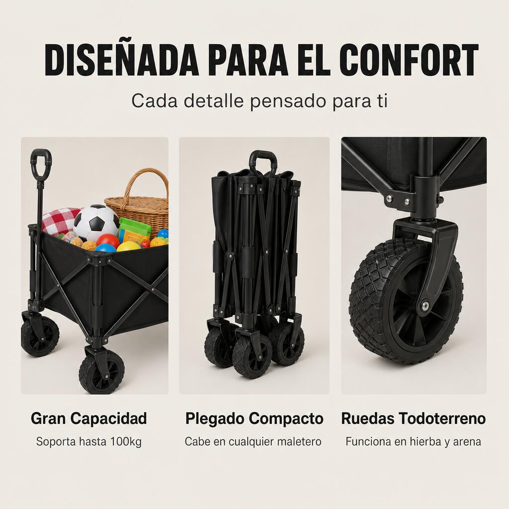 Carrinho Dobrável XXL Estrutura Reforçada Rodas Todo-o-Terreno 4/7
