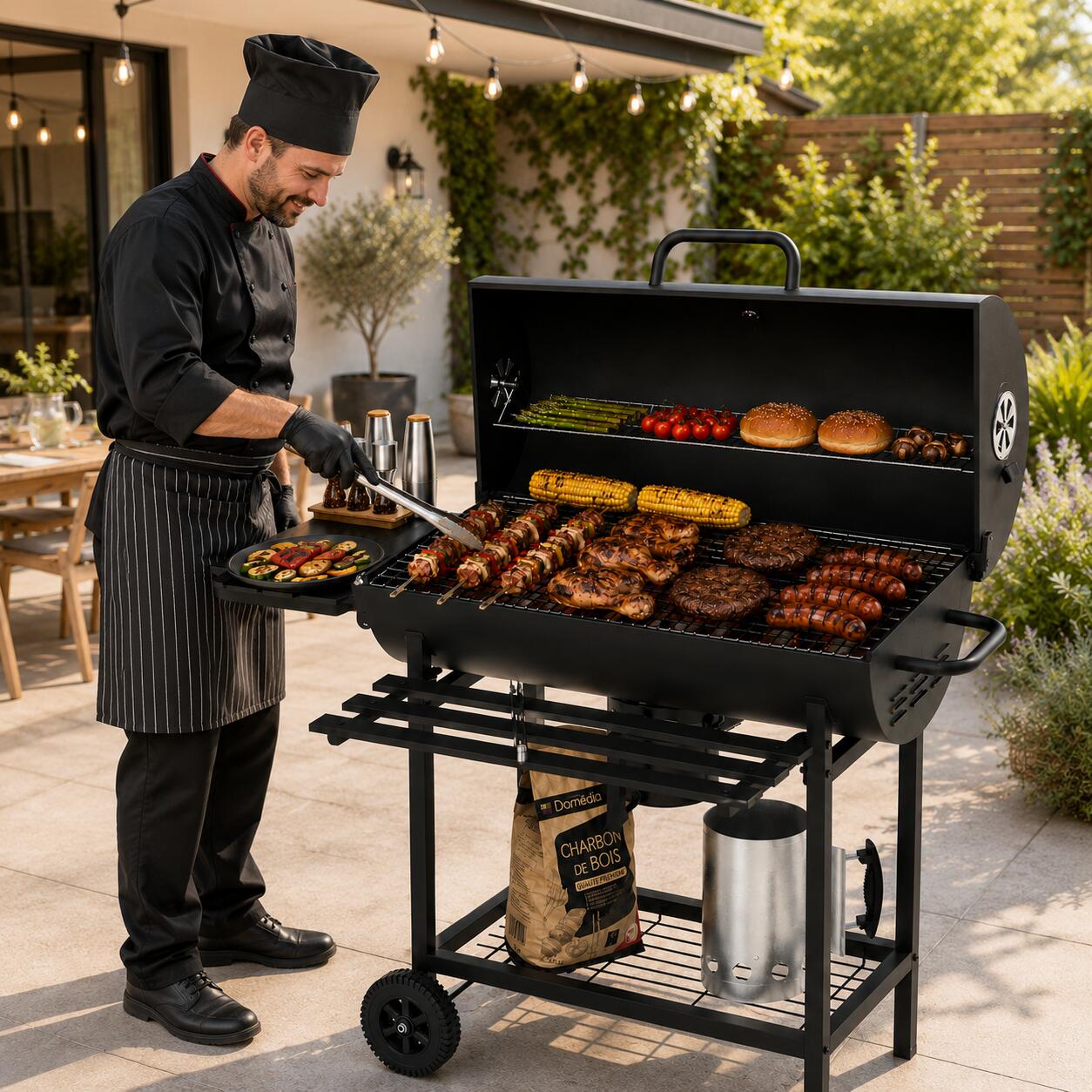 Barbecue a Carbone con Coperchio e Ventilazione Regolabile per Giardino con 6/7