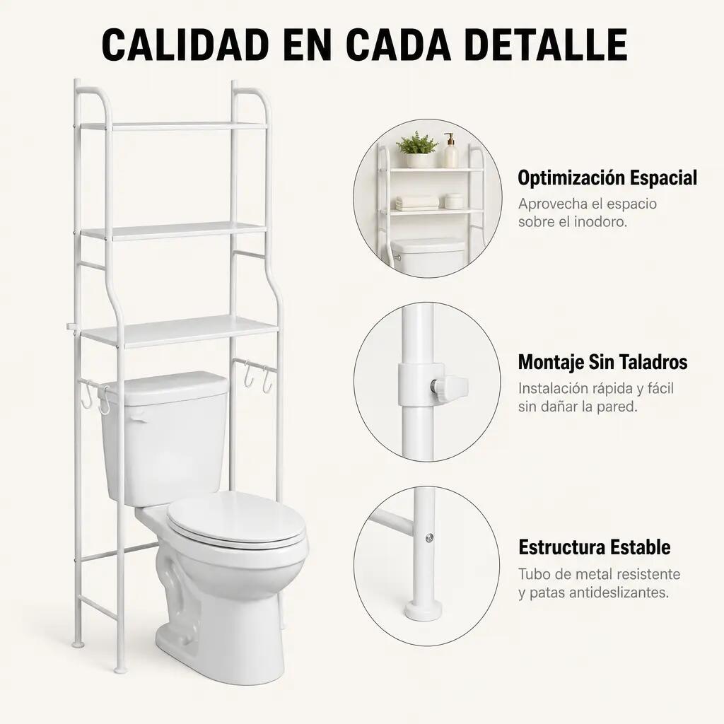 Étagère au-dessus des toilettes 3 niveaux avec crochets 6/7