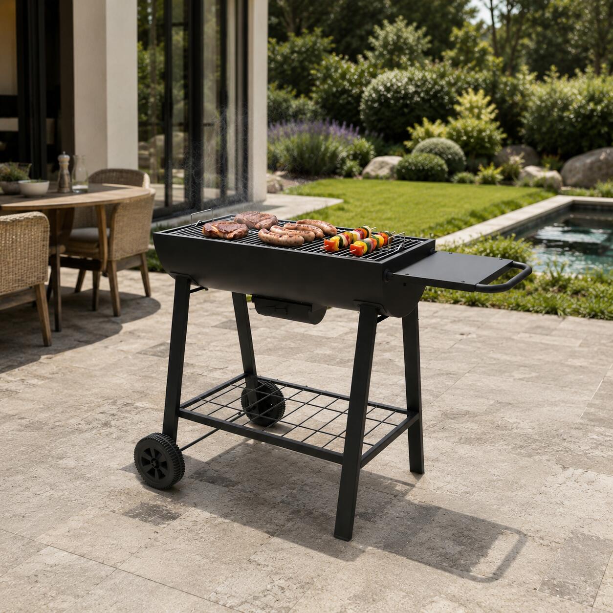 Barbecue Portatile a Carbone con Griglia Grande e Ruote 7/7