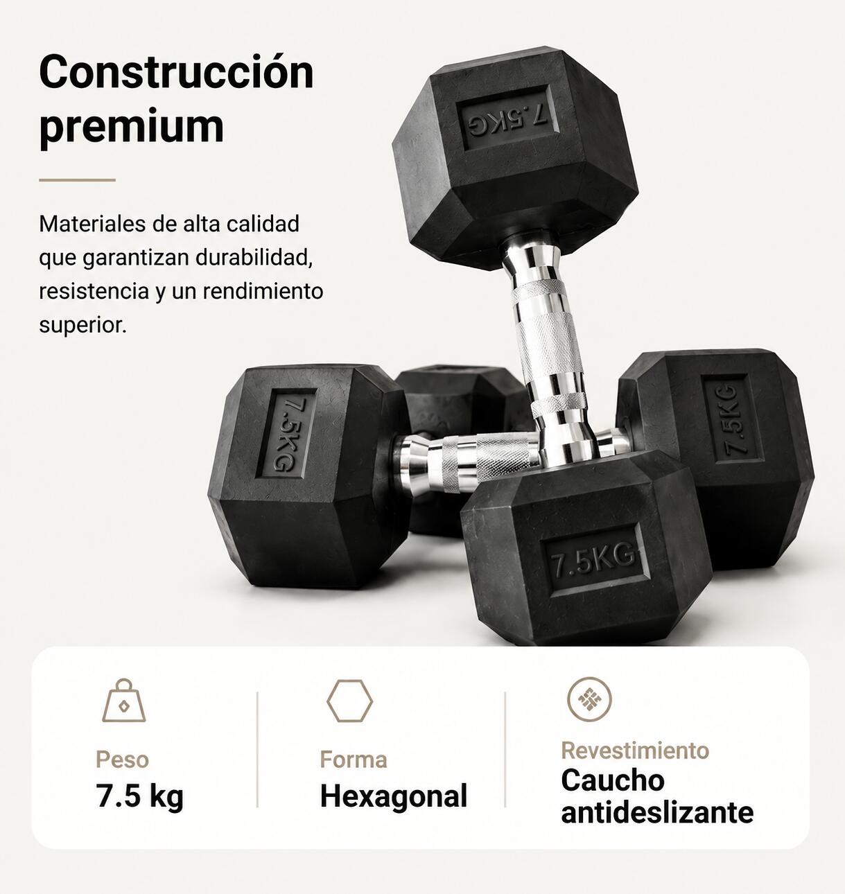 Pack de 2 Mancuernas Hexagonales 7,5 Kg Agarre Antideslizante 4/5