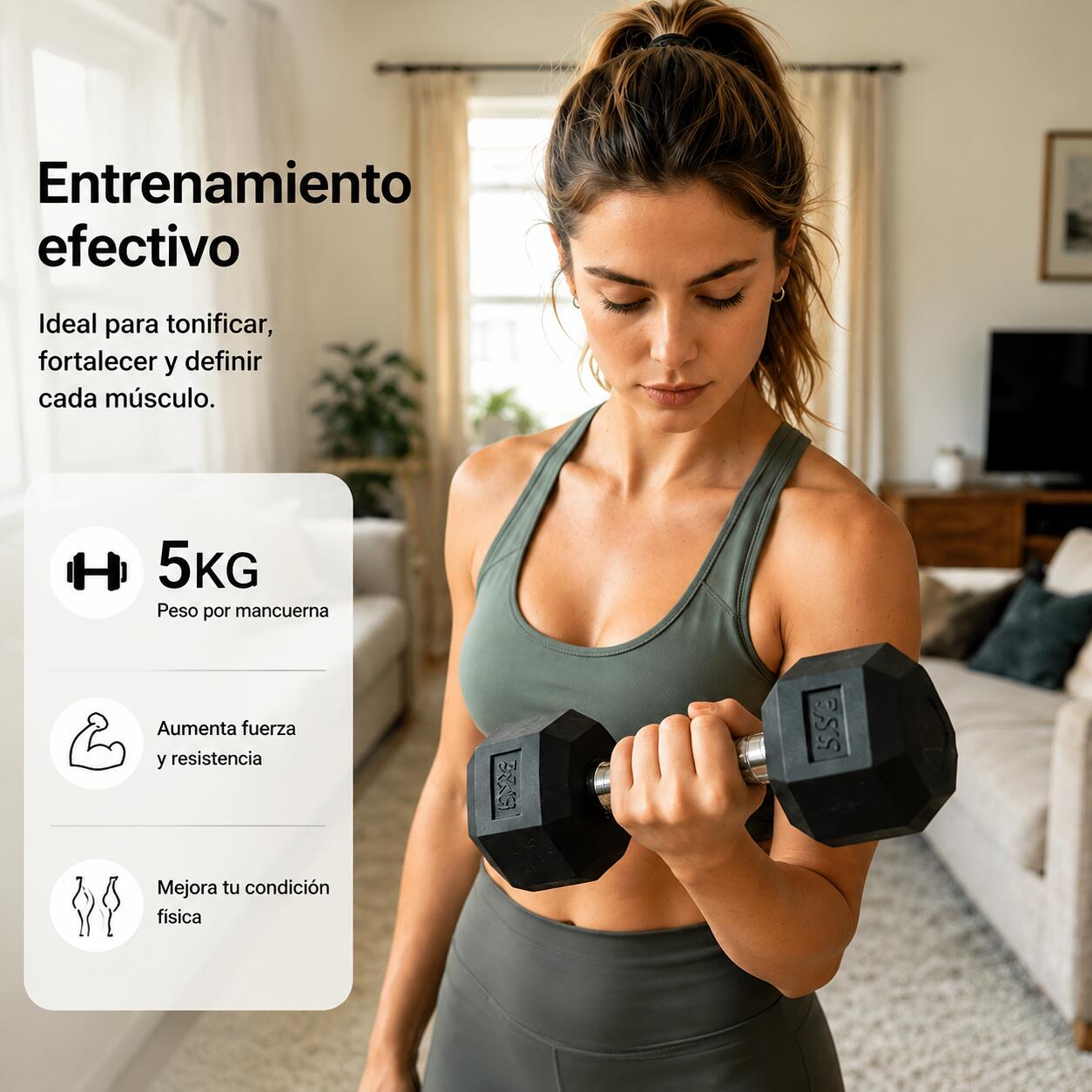 Pack de 2 Mancuernas Hexagonales 5 Kg Agarre Antideslizante 4/5