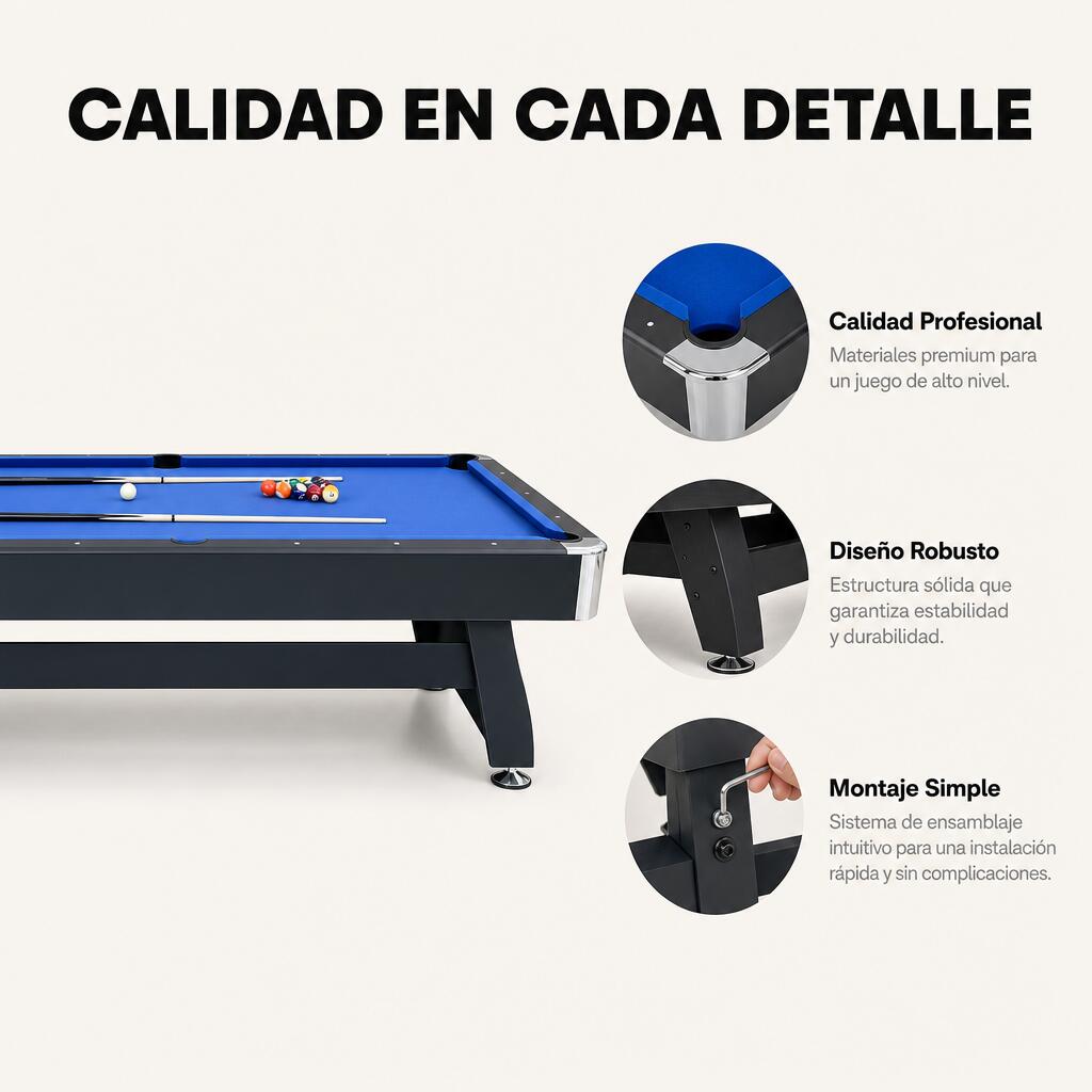 Table de billard américain avec retour automatique des boules, structure 6/7