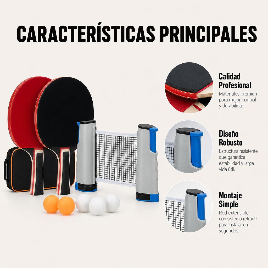 Conjunto de Pingue-Pongue Portátil com Rede Retrátil, 2 Raquetes e Bolas 6/7