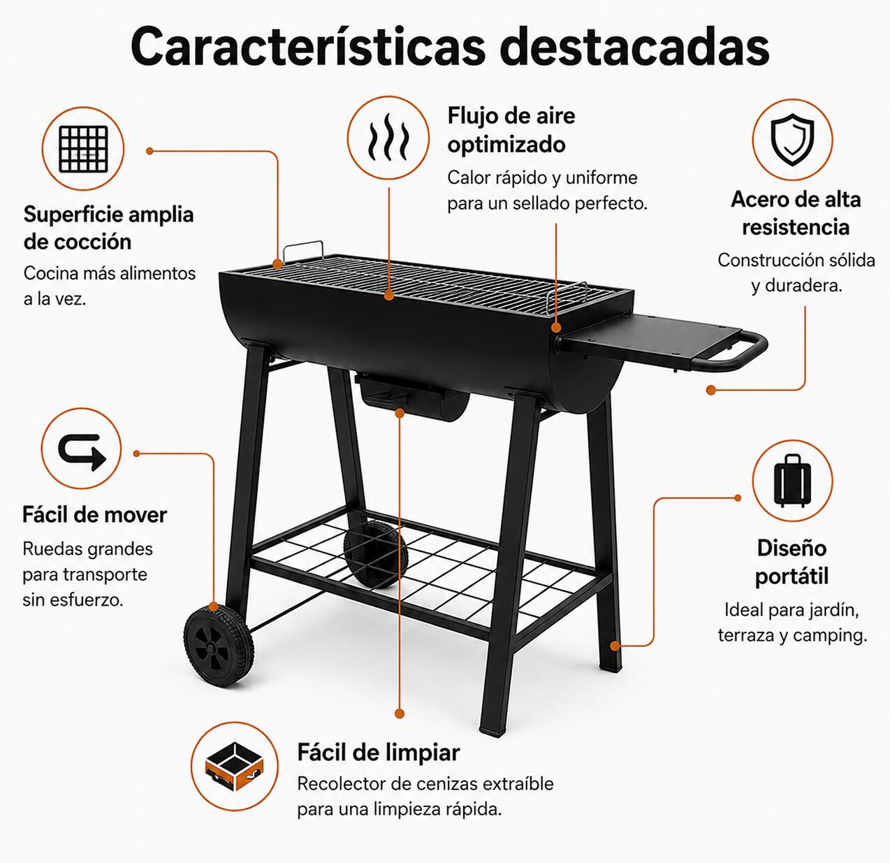Barbecue Portatile a Carbone con Griglia Grande e Ruote 4/7