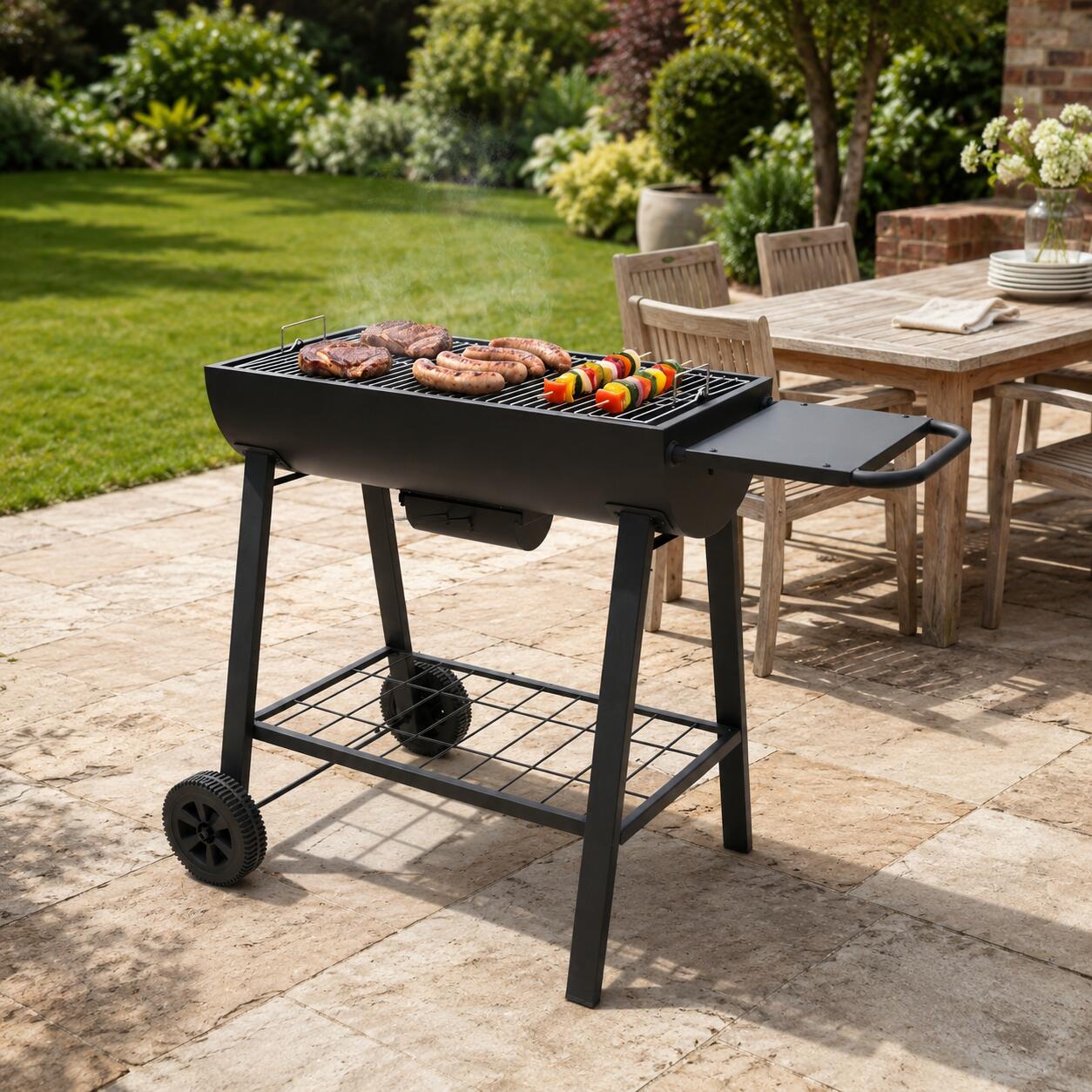 Barbecue Portatile a Carbone con Griglia Grande e Ruote 6/7