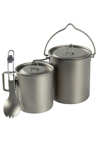 Titan Campinggeschirr Set 3-teilig ultraleicht mit Töpfen & Göffel
