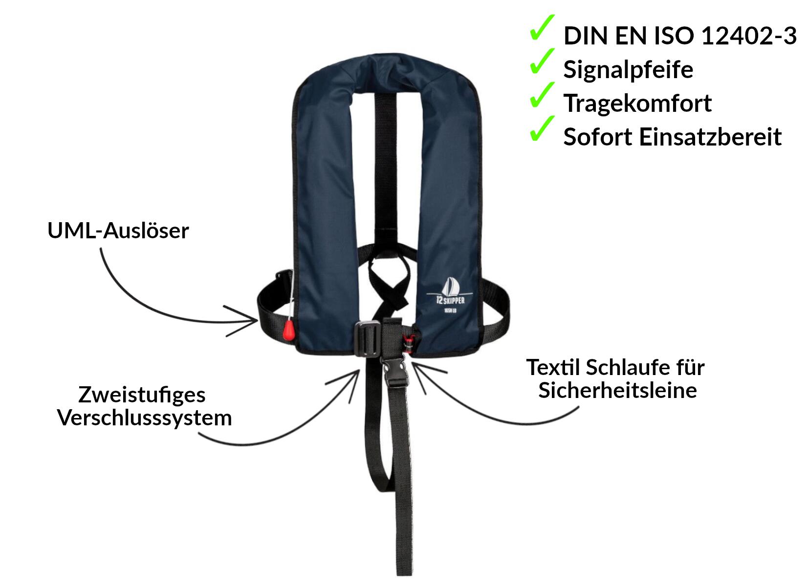 Set van 4:  automatisch reddingsvest 165N ISO met harnas, marineblauw 3/7