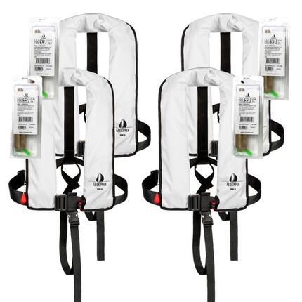 4er Set Automatik Rettungsweste 165N marineblau mit Harness 4 Wartungskits